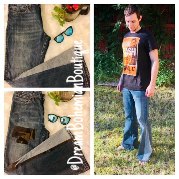 Handmade Bell Bottom Jeans UPCYCLED Jeans Vintage Unisex - Picture 4 of 7